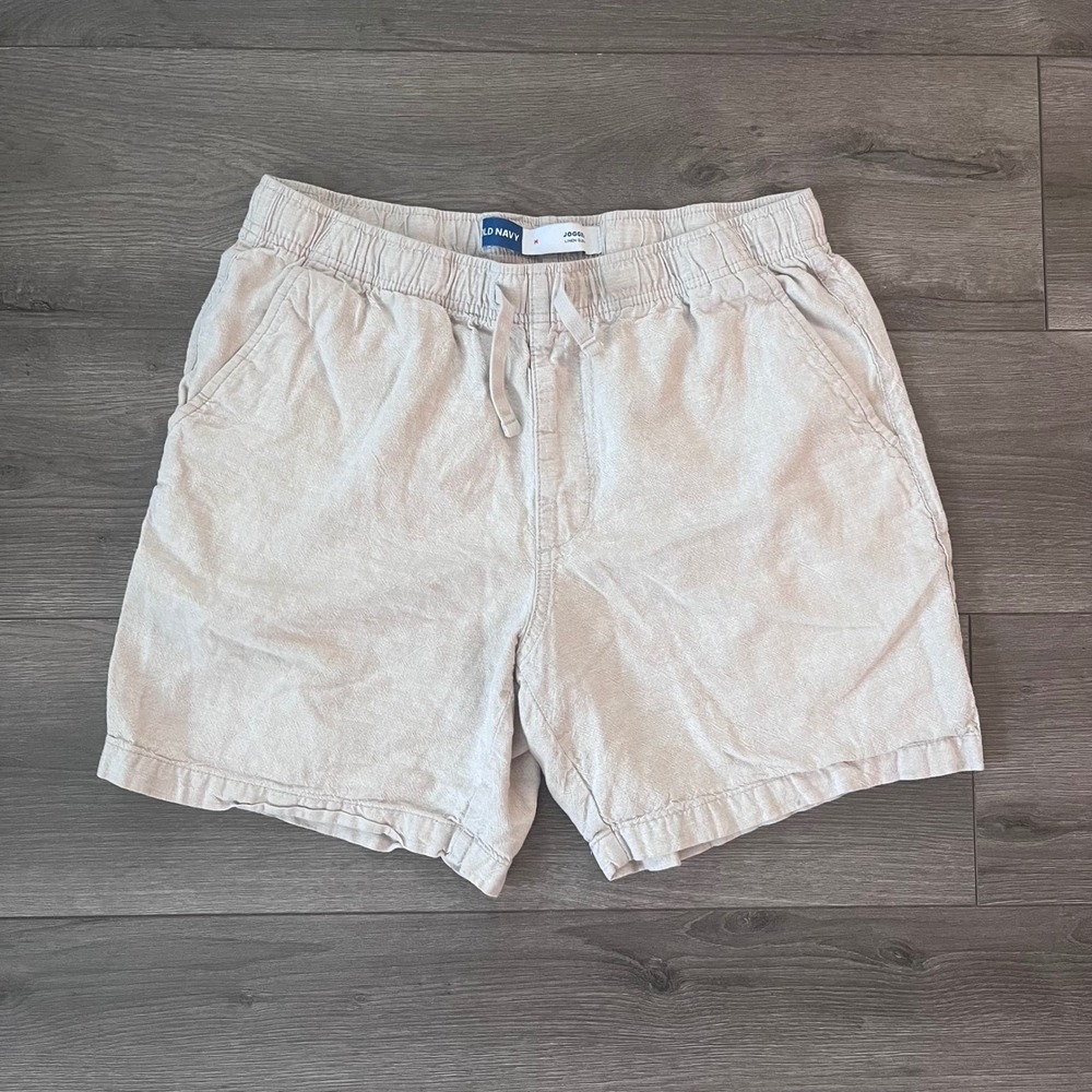 Old Navy Mens Jogger Linen Blend Shorts Beige Oatmeal Elastic Waist Medium